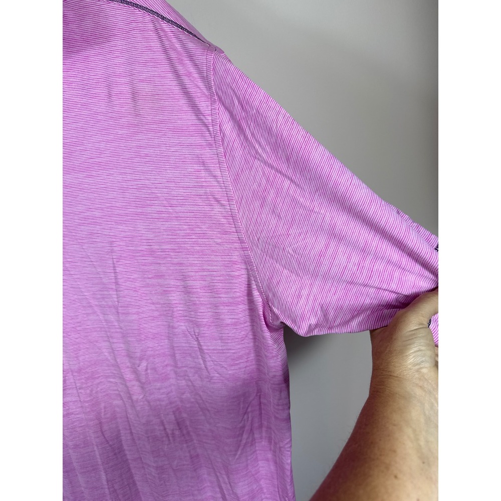FootJoy Golf Polo Shirt Pink Striped Short Sleeve Performance Men Size Large‎ - Picture 4 of 8